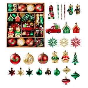 Little Surprise Box 70pcs London Teddy Red & Green themed assorted Christmas Tree Balls & xmas decoration set - Christmas Decor