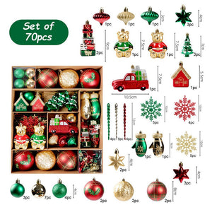 Little Surprise Box 70pcs London Teddy Red & Green themed assorted Christmas Tree Balls & xmas decoration set - Christmas Decor