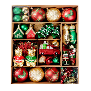 Little Surprise Box 70pcs London Teddy Red & Green themed assorted Christmas Tree Balls & xmas decoration set - Christmas Decor