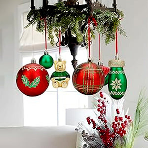 Little Surprise Box 70pcs London Teddy Red & Green themed assorted Christmas Tree Balls & xmas decoration set - Christmas Decor