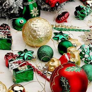 Little Surprise Box 70pcs London Teddy Red & Green themed assorted Christmas Tree Balls & xmas decoration set - Christmas Decor