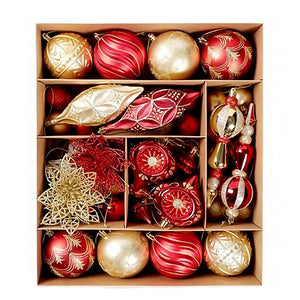 Little Surprise Box 70pcs Red & Gold Poinsetta themed assorted Christmas Tree Balls & xmas decoration set - Christmas Decor