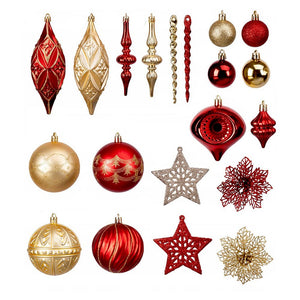 Little Surprise Box 70pcs Red & Gold Poinsetta themed assorted Christmas Tree Balls & xmas decoration set - Christmas Decor