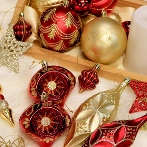 Little Surprise Box 70pcs Red & Gold Poinsetta themed assorted Christmas Tree Balls & xmas decoration set - Christmas Decor