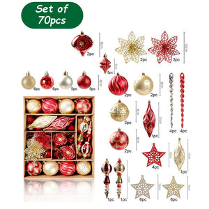Little Surprise Box 70pcs Red & Gold Poinsetta themed assorted Christmas Tree Balls & xmas decoration set - Christmas Decor