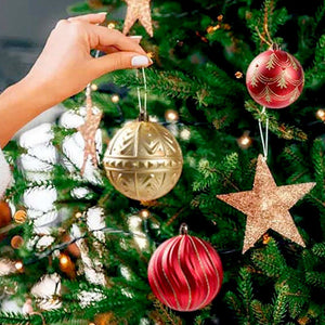 Little Surprise Box 70pcs Red & Gold Poinsetta themed assorted Christmas Tree Balls & xmas decoration set - Christmas Decor
