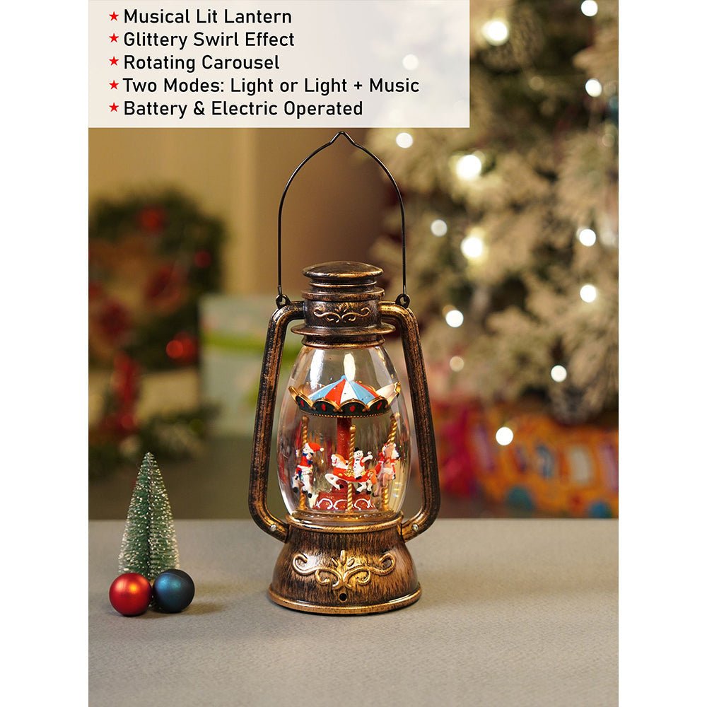 Little Surprise Box Antique Look Lantern Carousel with Musical Glitter Water Light, Christmas Home Décor - Christmas Decor