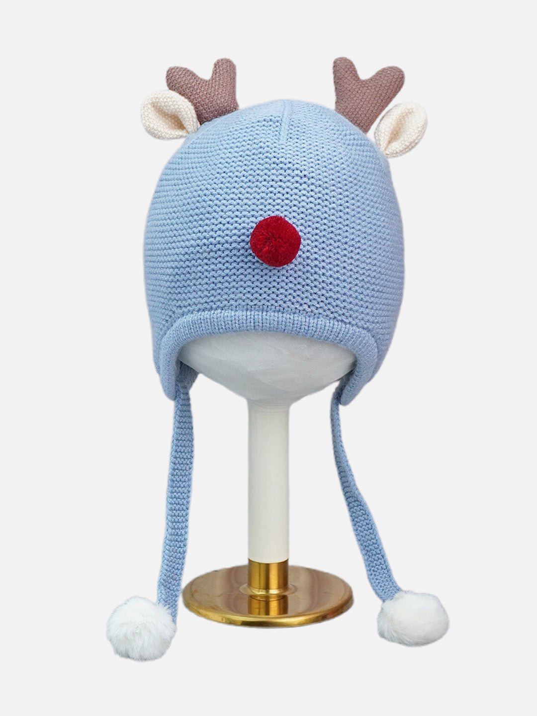 Little Surprise Box Antler Knitted Soft Woolen Winter Cap With Tie - LSB - WCAP - BLUANTLRS