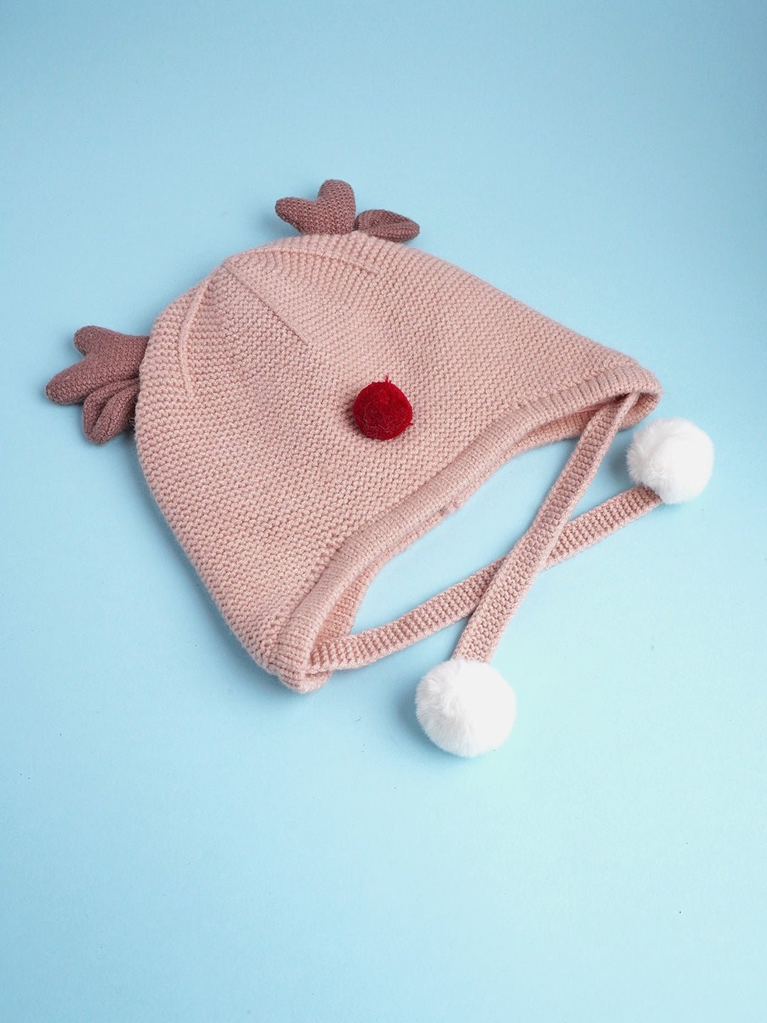 Little Surprise Box Antler Knitted Soft Woolen Winter Cap With Tie - LSB - WCAP - BLUANTLRS