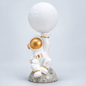 Little Surprise Box, Astronaut Holding Moon, side Bed Table Lamp, Kids Room Decor - Gold Room Decor