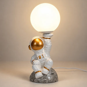 Little Surprise Box, Astronaut Holding Moon, side Bed Table Lamp, Kids Room Decor - Gold Room Decor
