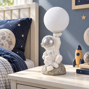 Little Surprise Box, Astronaut Holding Moon, side Bed Table Lamp, Kids Room Decor - Sliver Room Decor