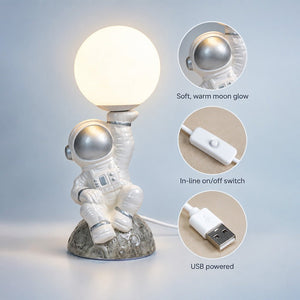 Little Surprise Box, Astronaut Holding Moon, side Bed Table Lamp, Kids Room Decor - Sliver Room Decor