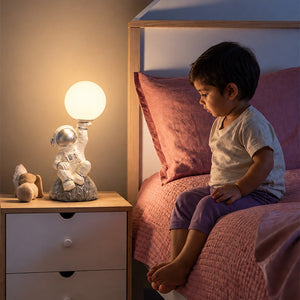 Little Surprise Box, Astronaut Holding Moon, side Bed Table Lamp, Kids Room Decor - Sliver Room Decor