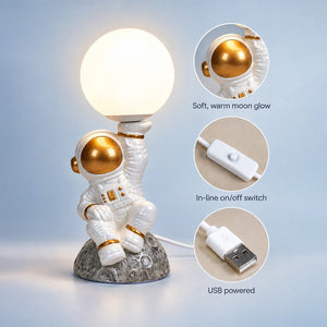 Little Surprise Box, Astronaut Holding Moon, side Bed Table Lamp, Kids Room Decor - Gold Room Decor