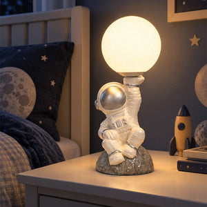 Little Surprise Box, Astronaut Holding Moon, side Bed Table Lamp, Kids Room Decor - Sliver Room Decor