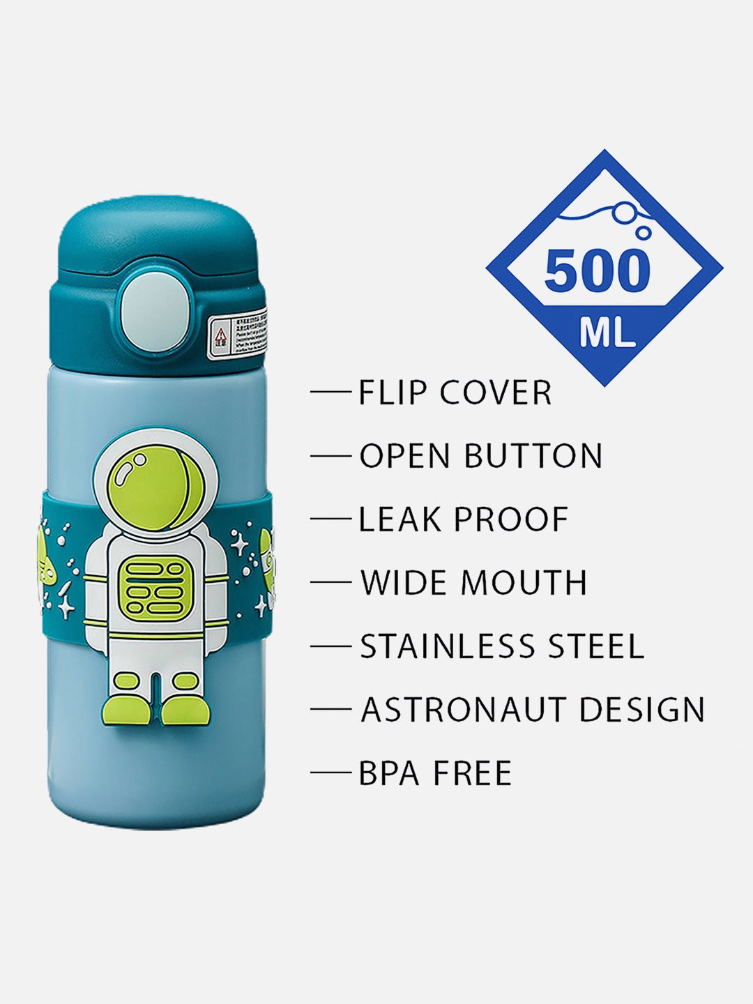 Little Surprise Box Astronaut, Stainless Steel Kids Water Bottle, 500 ml - LSB - WB - Grnbandastrnt