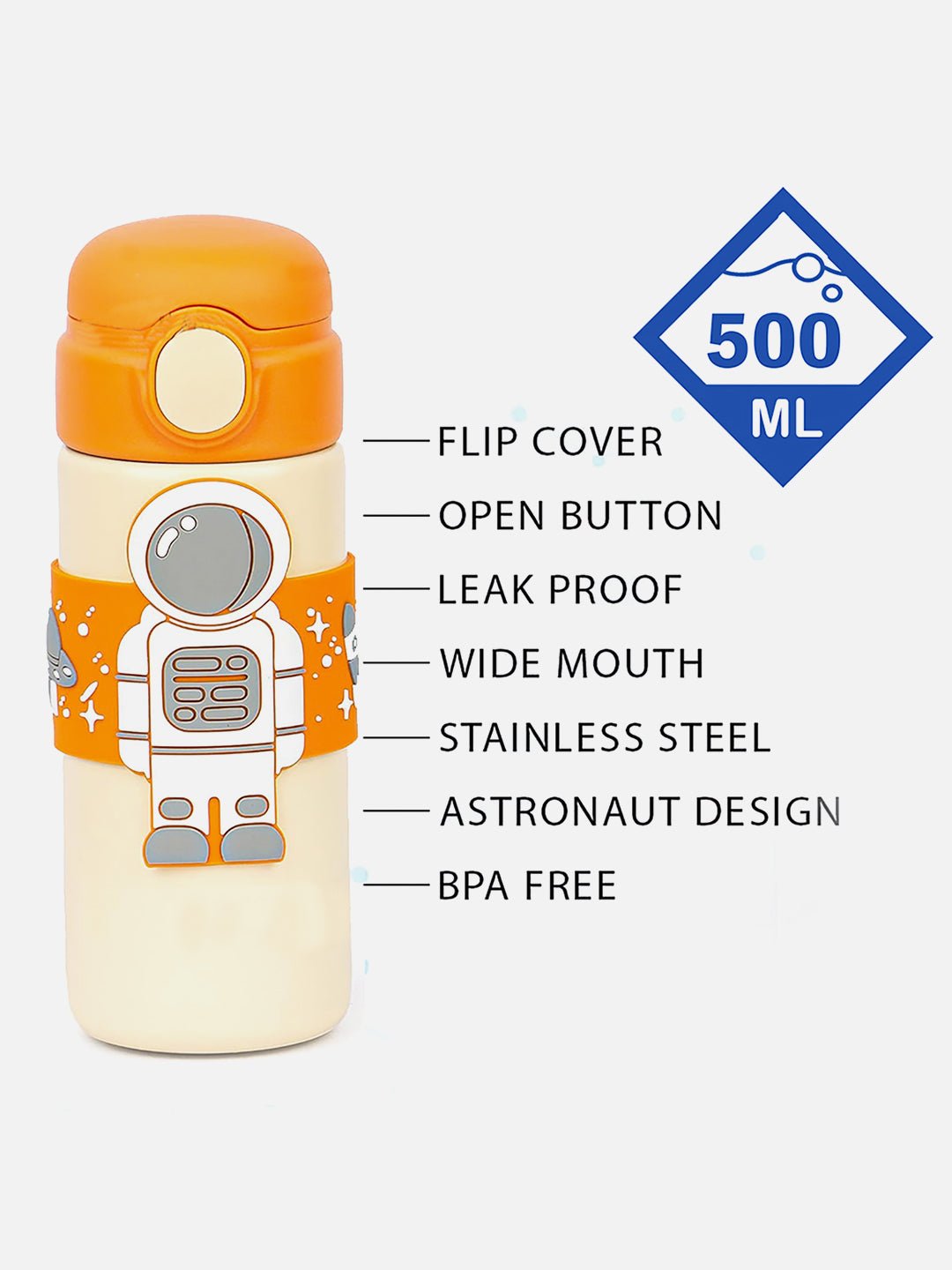 Little Surprise Box Astronaut, Stainless Steel Kids Water Bottle, 500 ml - LSB - WB - Orbandastrnt