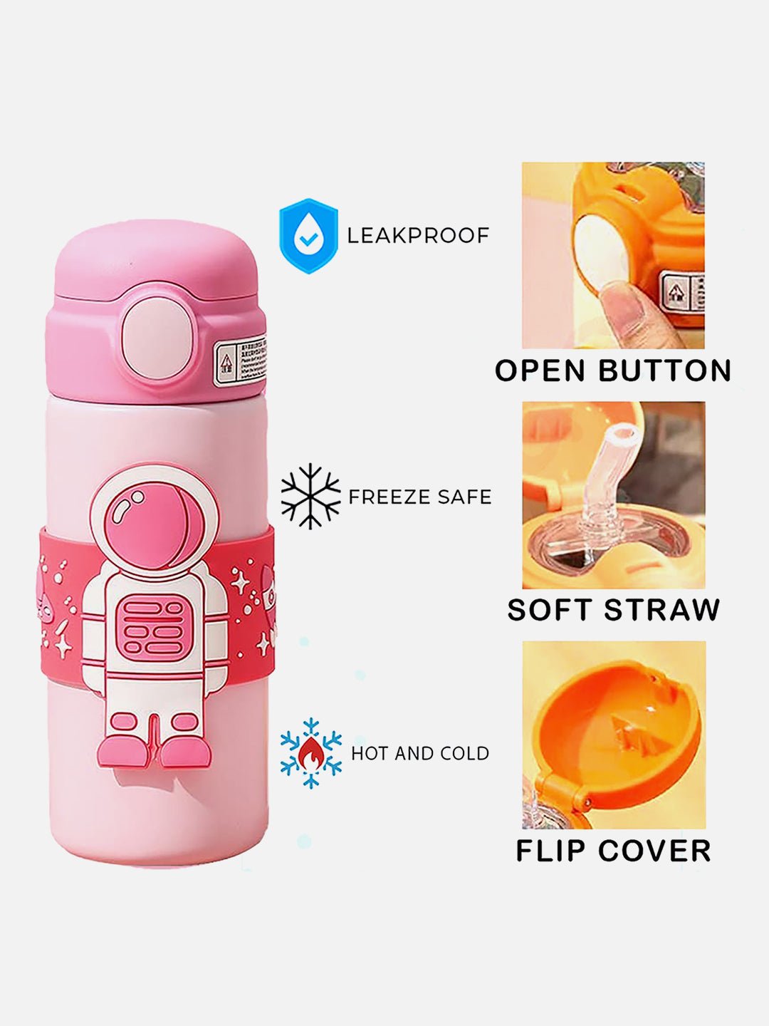Little Surprise Box Astronaut, Stainless Steel Kids Water Bottle, 500 ml - LSB - WB - Pnkbandastrnt