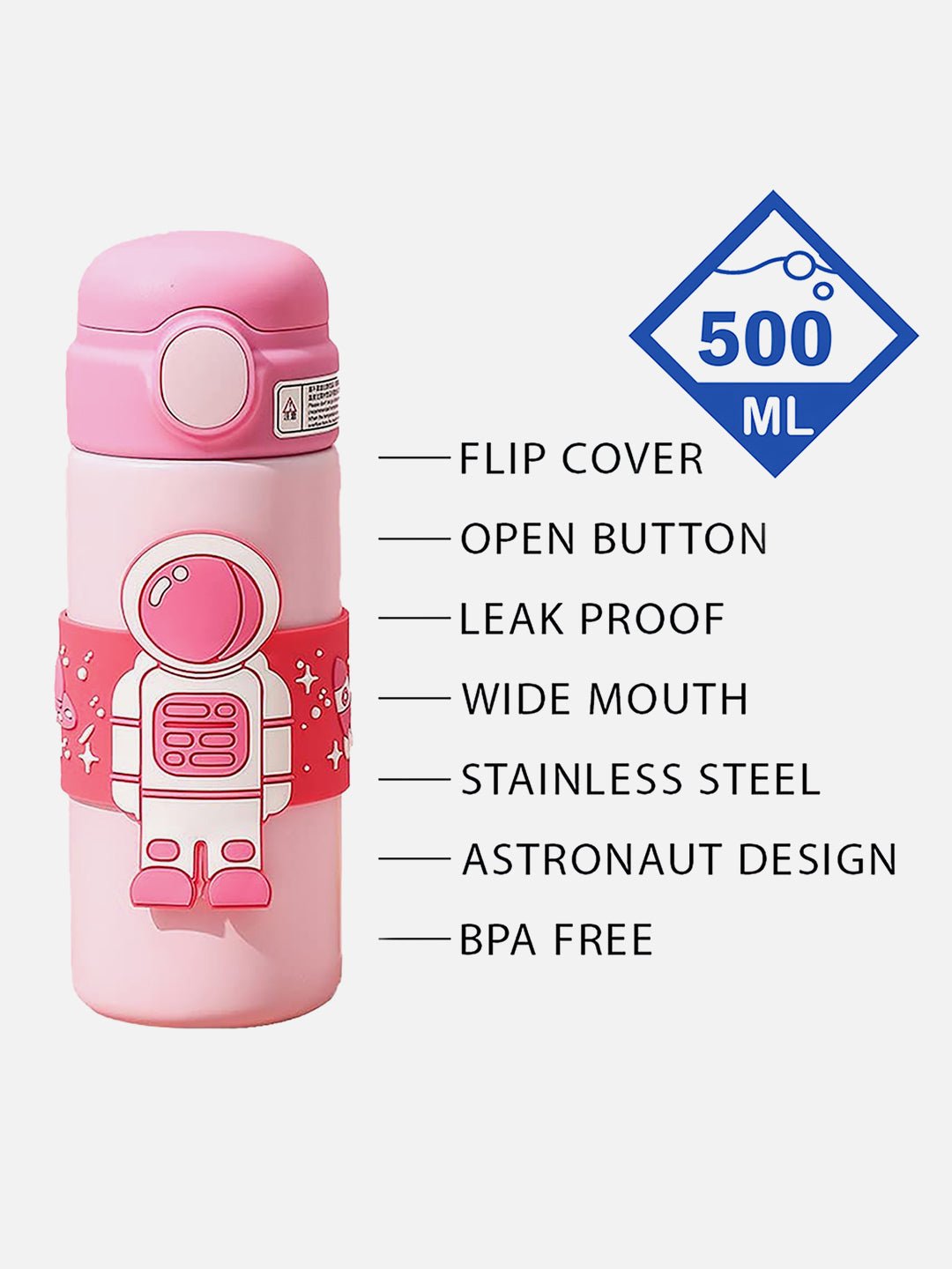 Little Surprise Box Astronaut, Stainless Steel Kids Water Bottle, 500 ml - LSB - WB - Pnkbandastrnt