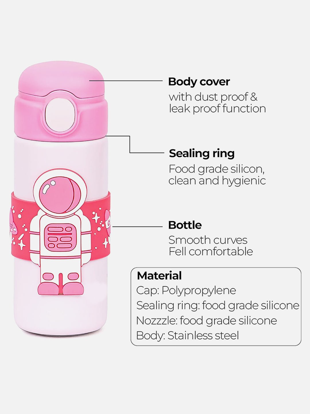 Little Surprise Box Astronaut, Stainless Steel Kids Water Bottle, 500 ml - LSB - WB - Pnkbandastrnt