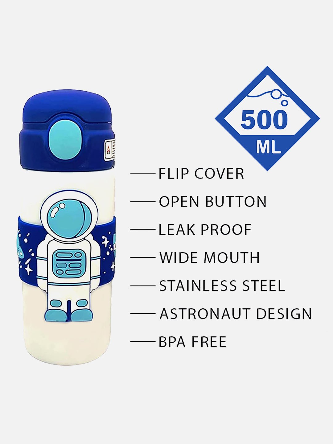 Little Surprise Box Astronaut, Stainless Steel Kids Water Bottle, 500 ml - LSB - WB - Blbandastrnt