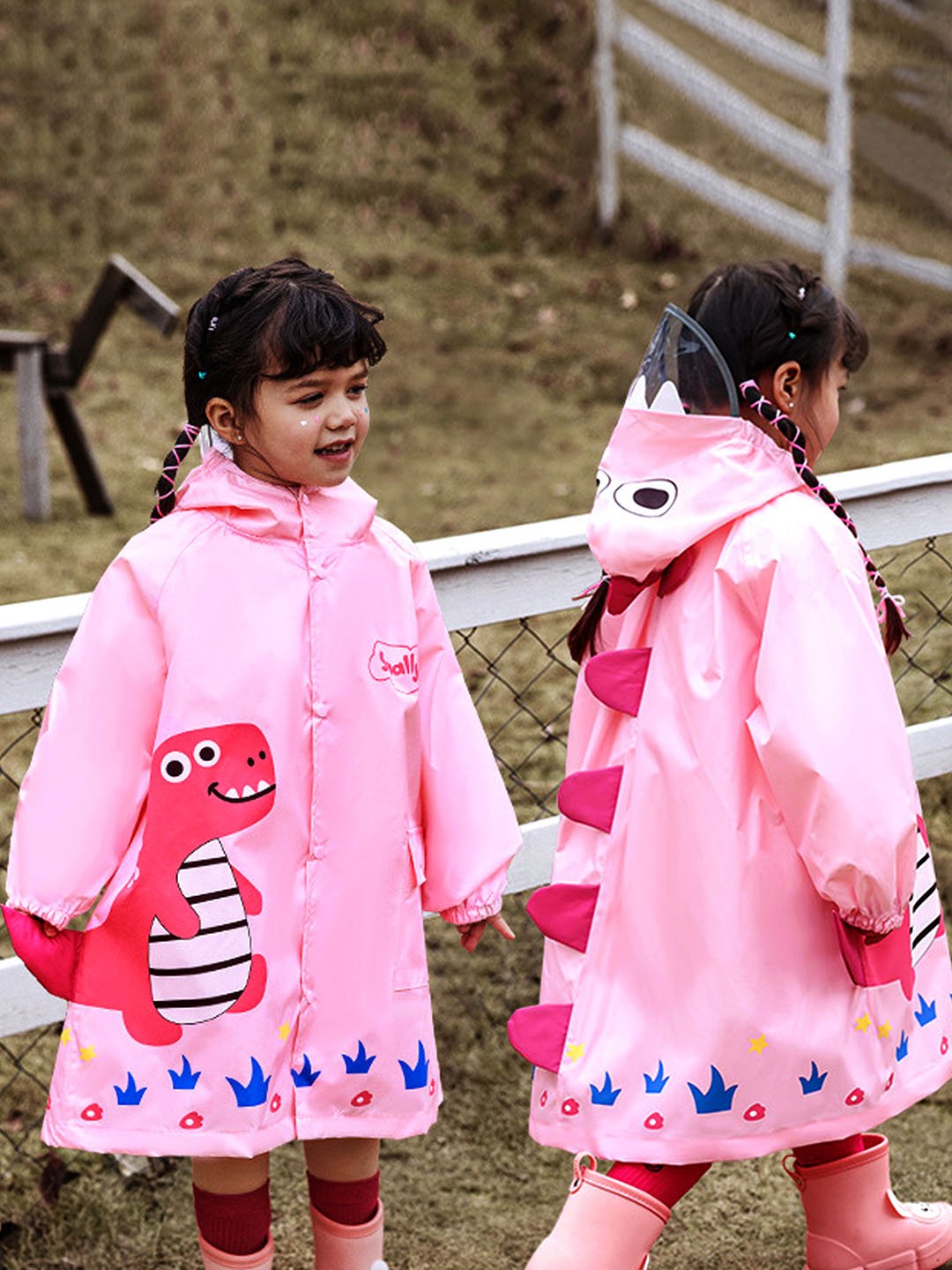 Little Surprise Box, Baby Pink Dino Park Raincoat for Kids and Toddlers - LSB - RC - BABYPNKDINO - M