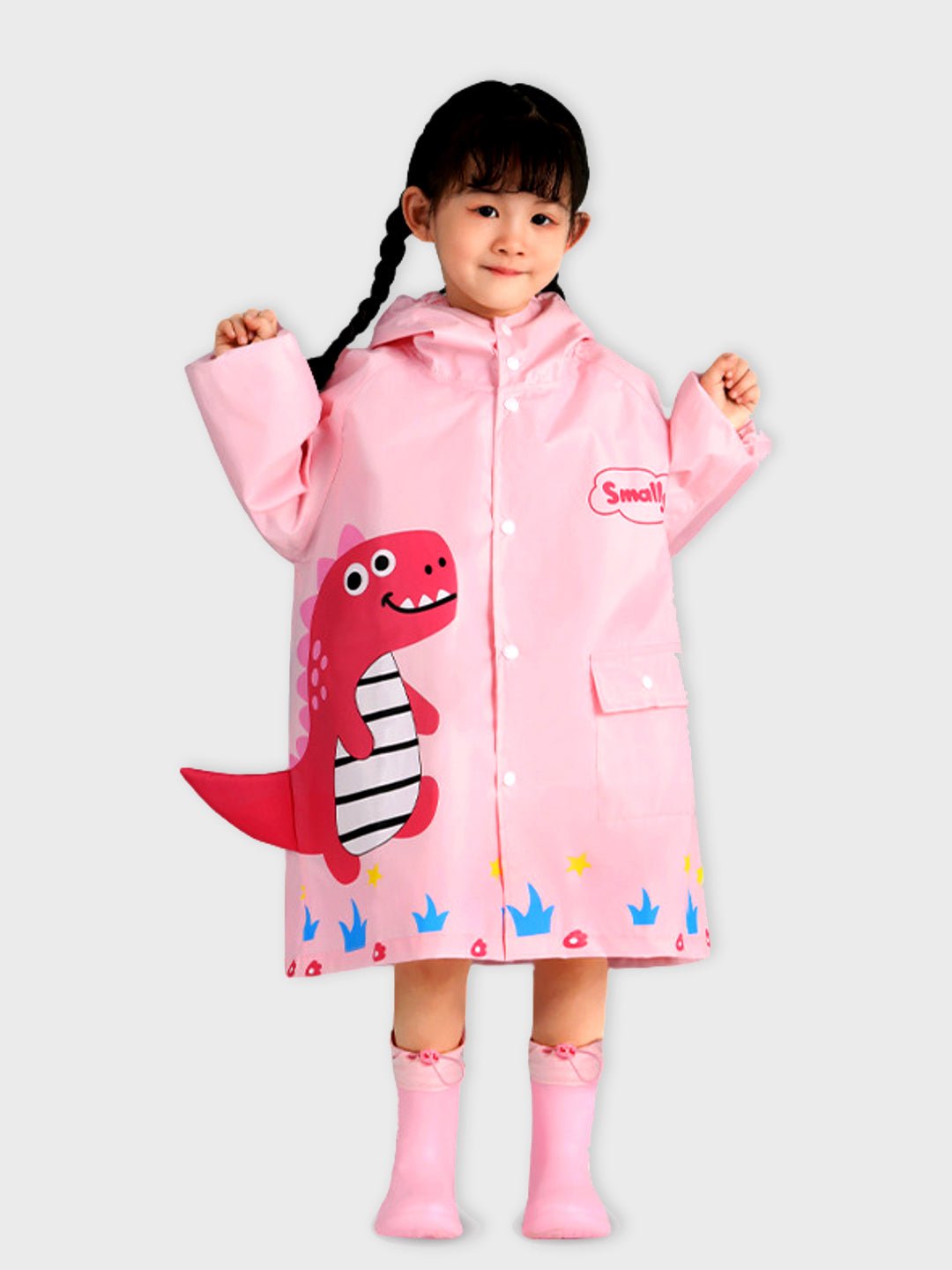 Little Surprise Box, Baby Pink Dino Park Raincoat for Kids and Toddlers - LSB - RC - BABYPNKDINO - M
