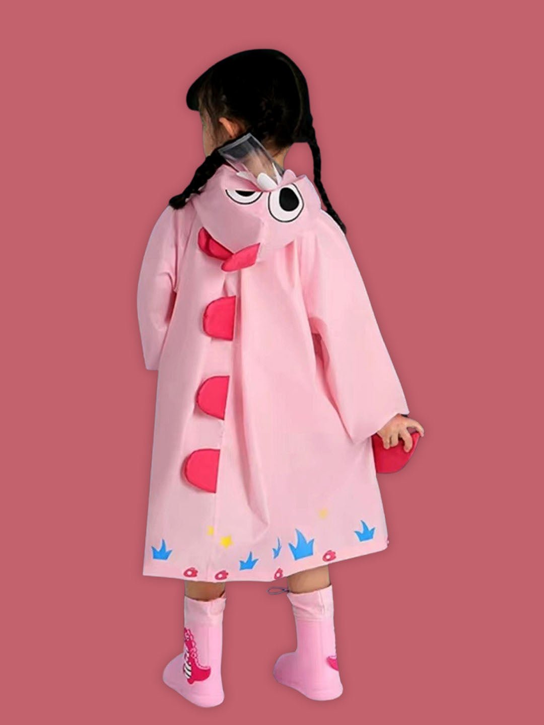 Little Surprise Box, Baby Pink Dino Park Raincoat for Kids and Toddlers - LSB - RC - BABYPNKDINO - M