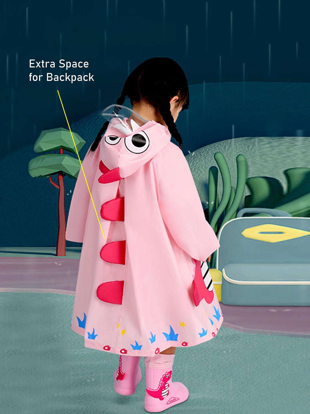 Little Surprise Box, Baby Pink Dino Park Raincoat for Kids and Toddlers - LSB - RC - BABYPNKDINO - M