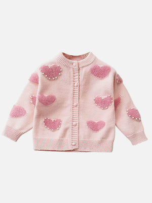 Little Surprise Box Baby Pink Pearl Hearts Warmer cardigan Sweater for Kids - LSB - CARDI - PNKPEARLHEART - 2 - 3Y
