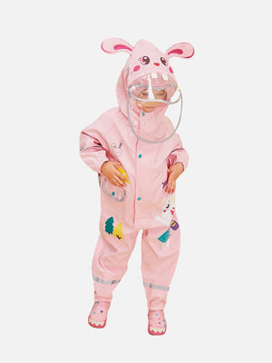 Little Surprise Box Baby Pink Rabbit Theme All Over Jumpsuit / Playsuit Raincoat for Kids - LSB-S4-JS-BABYPINKRABIT-SMALL