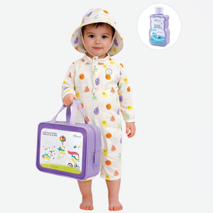 Little Surprise Box Beige Fruit Emoji Kids Swimwear Set + Hat, Wash Bag & Detergent - 3 - 4 Years Kids Swimwear