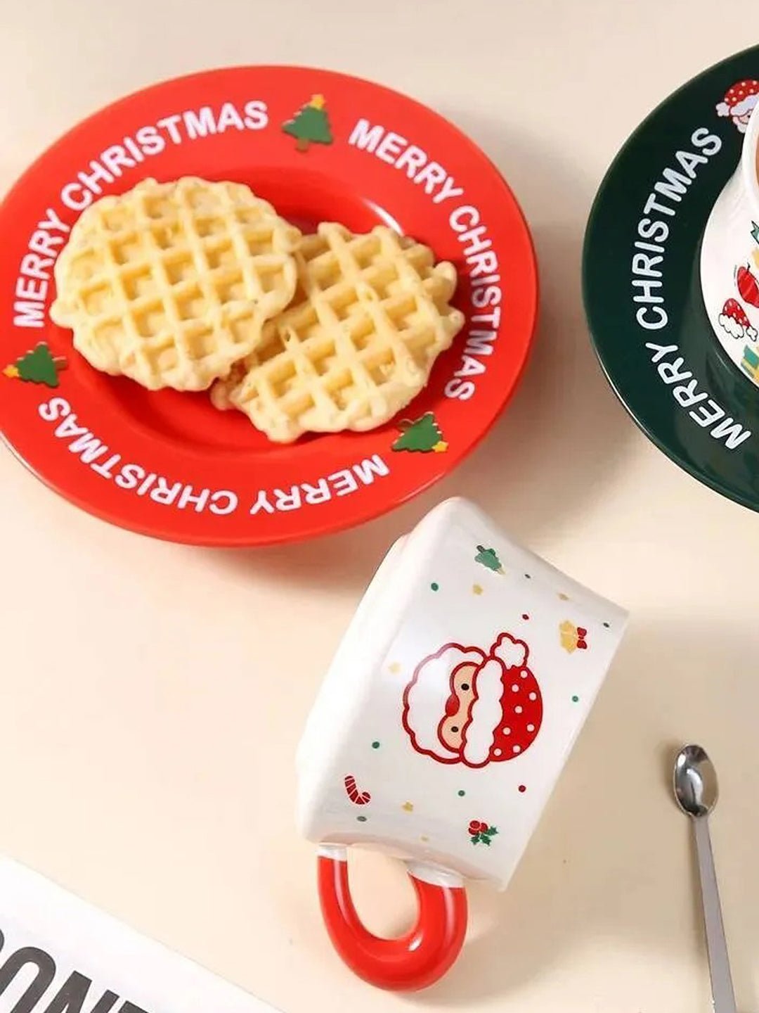 Little Surprise Box, Big Santa Christmas themed Ceramic Cup & Saucer with 3D Christmas Tree Spoon Gift Box Set - Christmas Cutlery