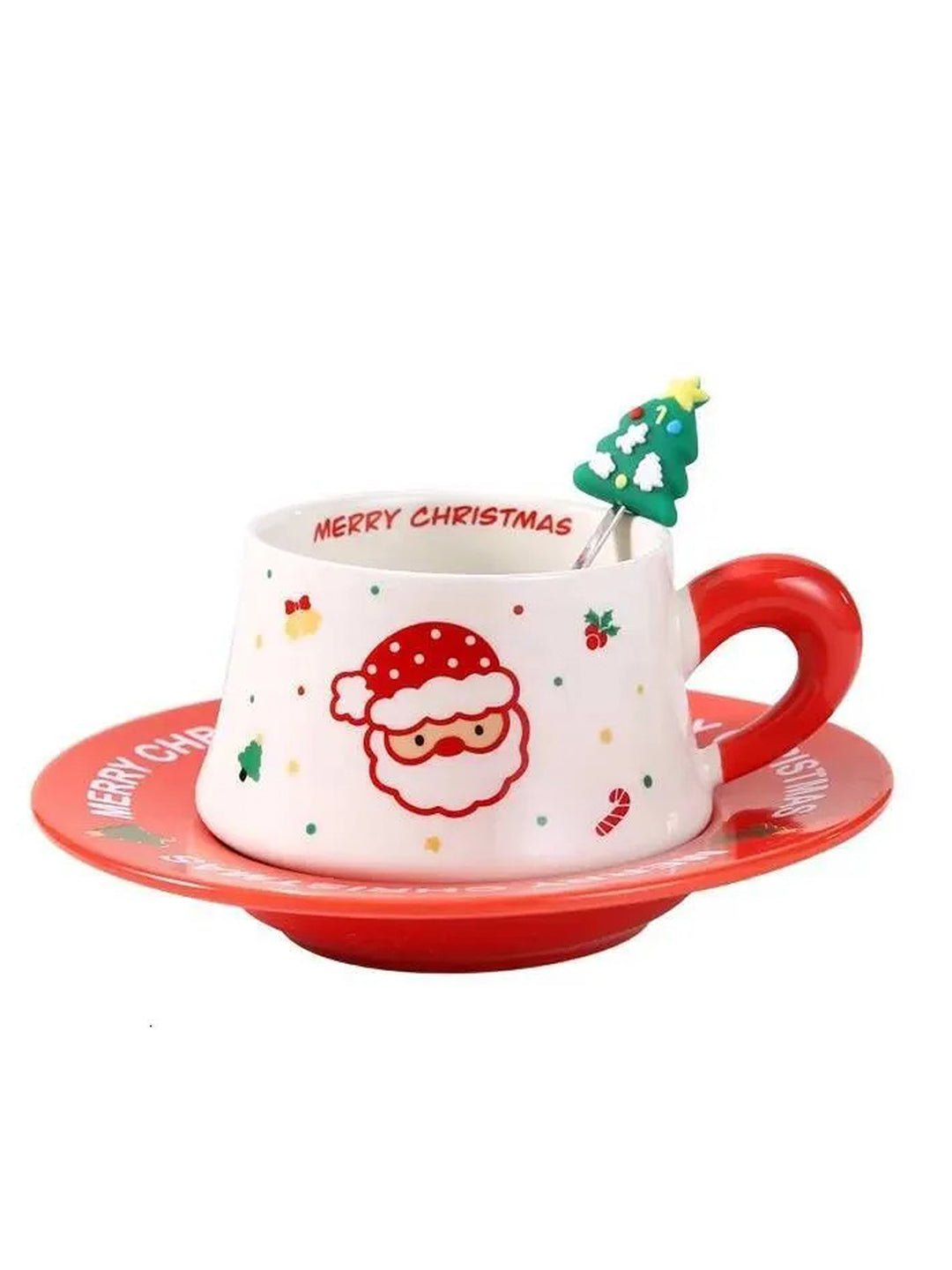 Little Surprise Box, Big Santa Christmas themed Ceramic Cup & Saucer with 3D Christmas Tree Spoon Gift Box Set - Christmas Cutlery