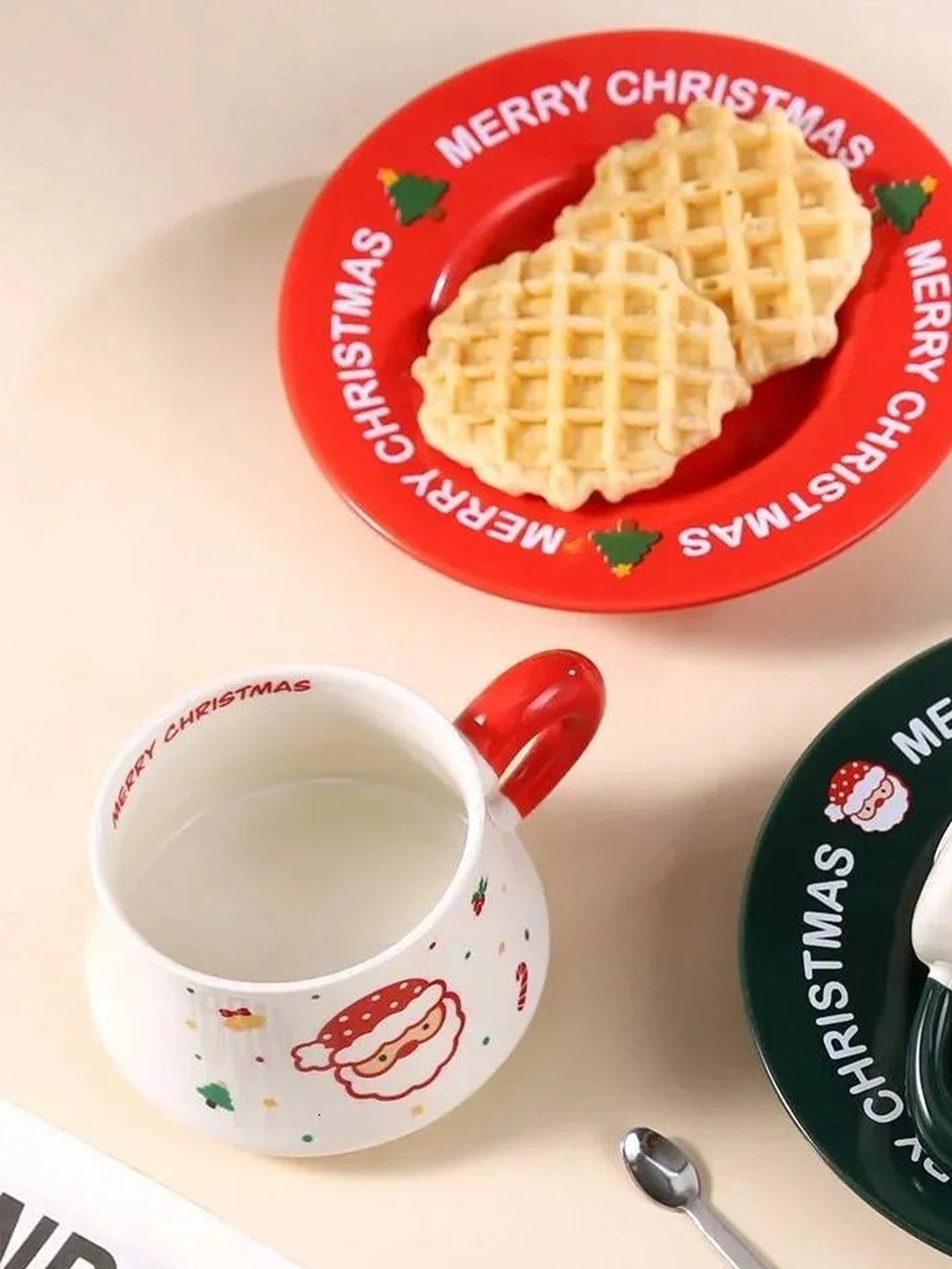 Little Surprise Box, Big Santa Christmas themed Ceramic Cup & Saucer with 3D Christmas Tree Spoon Gift Box Set - Christmas Cutlery