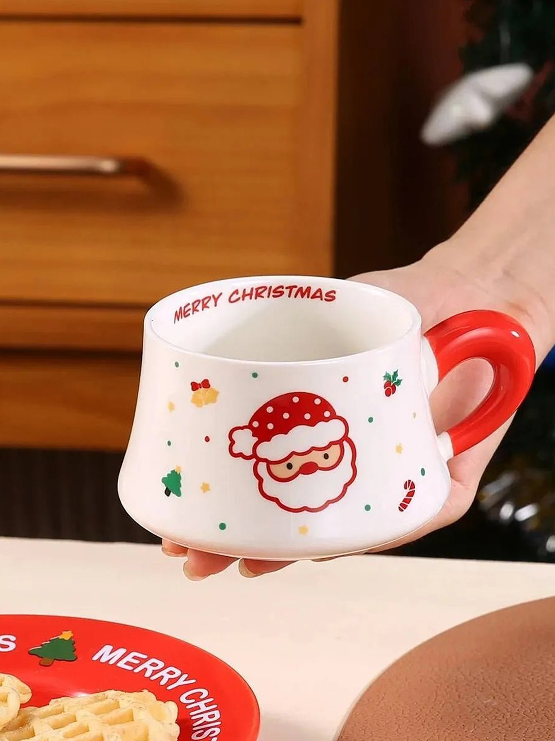 Little Surprise Box, Big Santa Christmas themed Ceramic Cup & Saucer with 3D Christmas Tree Spoon Gift Box Set - Christmas Cutlery