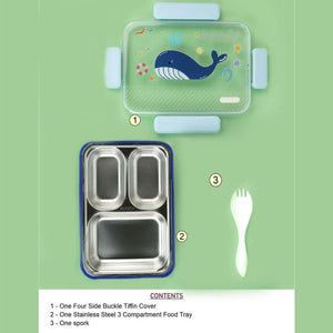 Little Surprise Box Big Size Stainless Steel Kids Lunch Box - LSB - LB - BLUWHALE