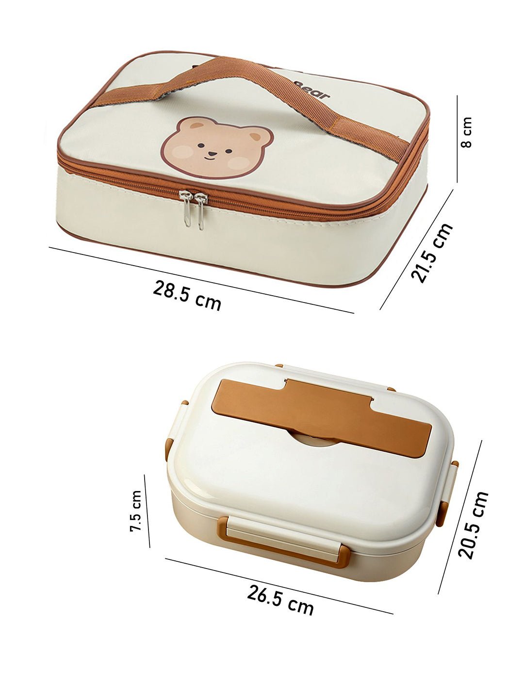 Little Surprise Box, Big Size Stainless Steel Lunch Box with Lunch Bag & free Dip Box - LSB - LB - BRWNCREAM - LBAG