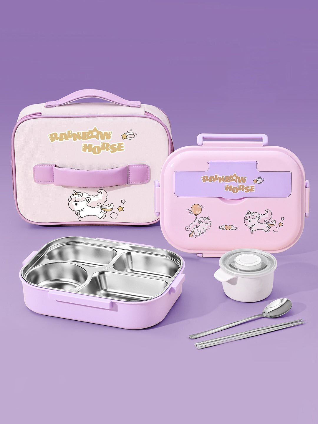Little Surprise Box, Big Size Stainless Steel Lunch Box with Lunch Bag & free Dip Box - LSB - LB - RNBWHORSE - LBAG