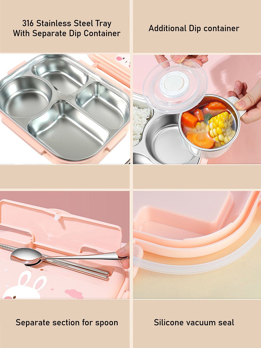 Little Surprise Box, Big Size Stainless Steel Lunch Box with Lunch Bag & free Dip Box - LSB - LB - CLOUDBUNY - LBAG