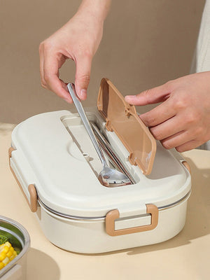 Little Surprise Box, Big Size Stainless Steel Lunch Box with Lunch Bag & free Dip Box - LSB - LB - BRWNCREAM - LBAG