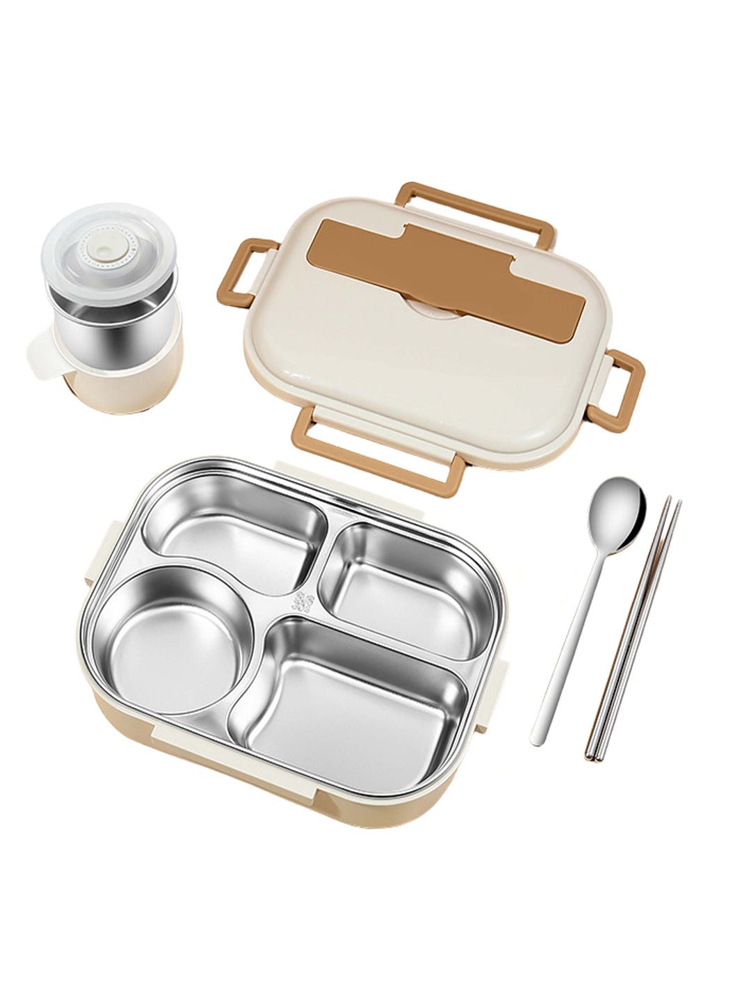 Little Surprise Box, Big Size Stainless Steel Lunch Box with Lunch Bag & free Dip Box - LSB - LB - BRWNCREAM - LBAG