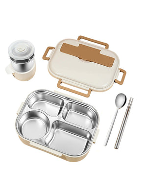 Little Surprise Box, Big Size Stainless Steel Lunch Box with Lunch Bag & free Dip Box - LSB - LB - BRWNCREAM - LBAG