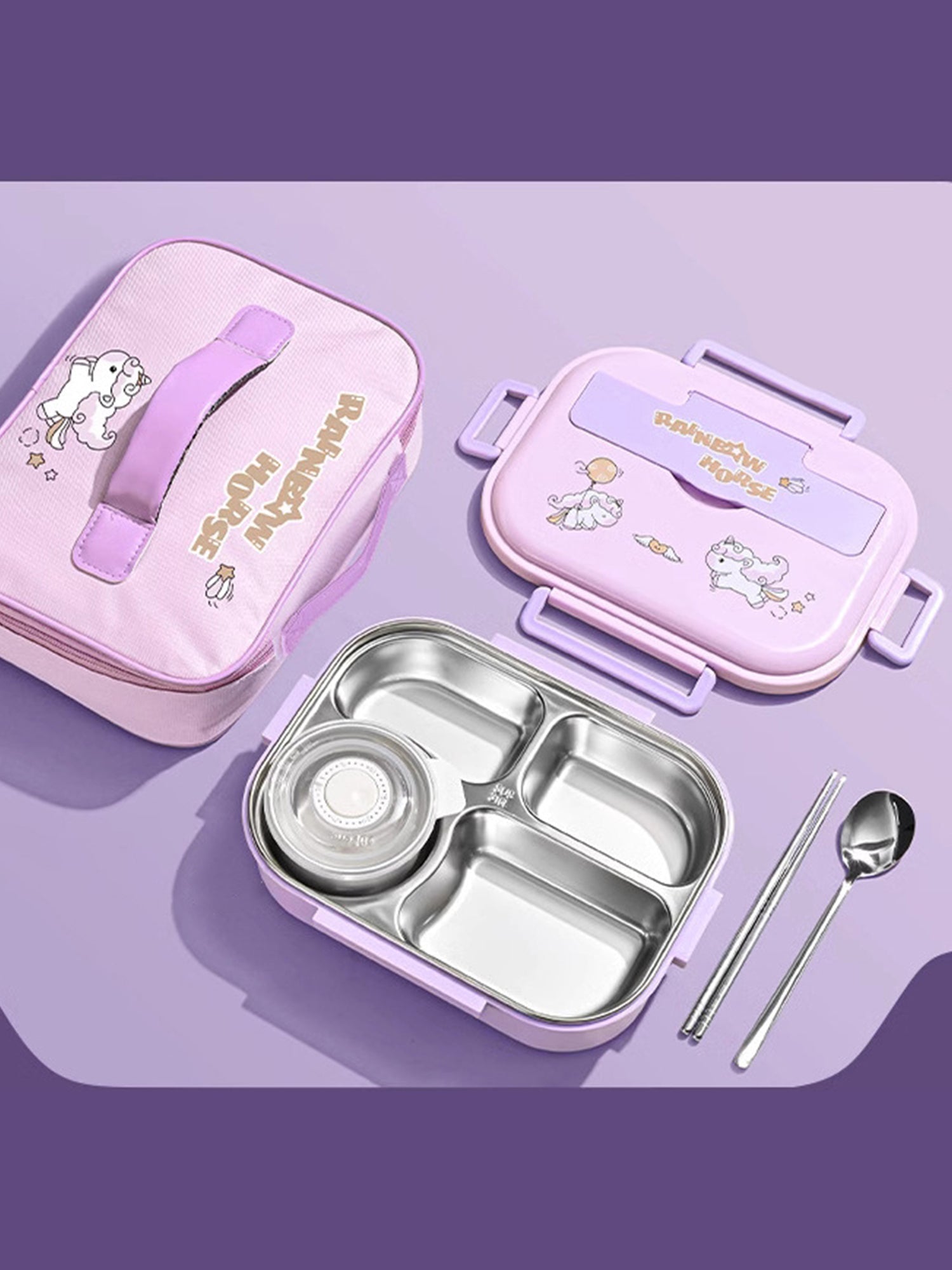 Little Surprise Box, Big Size Stainless Steel Lunch Box with Lunch Bag & free Dip Box - LSB - LB - RNBWHORSE - LBAG