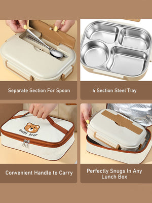 Little Surprise Box, Big Size Stainless Steel Lunch Box with Lunch Bag & free Dip Box - LSB - LB - BRWNCREAM - LBAG