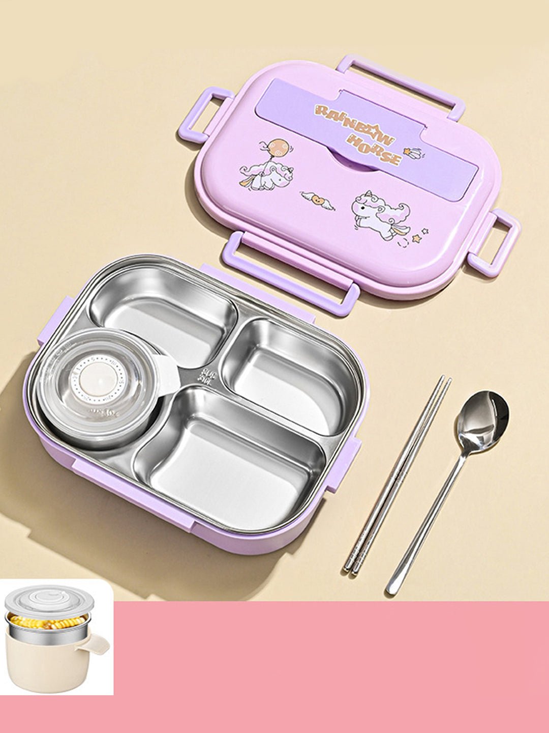Little Surprise Box, Big Size Stainless Steel Lunch Box with Lunch Bag & free Dip Box - LSB - LB - RNBWHORSE - LBAG