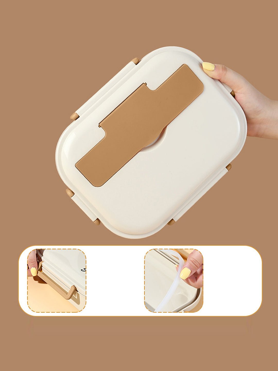 Little Surprise Box, Big Size Stainless Steel Lunch Box with Lunch Bag & free Dip Box - LSB - LB - BRWNCREAM - LBAG