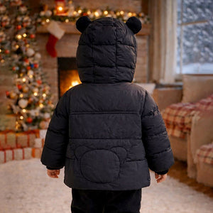 Little Surprise Box Black 3D Ears Teddy Themed Quilted Hooded Winter Jacket for Kids - 4 - 5Y Kids Sweater