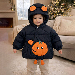 Little Surprise Box Black 3D Pumpkin Hooded Winter Puffer Jacket for Kids - 3 - 4 Years Kids Sweater